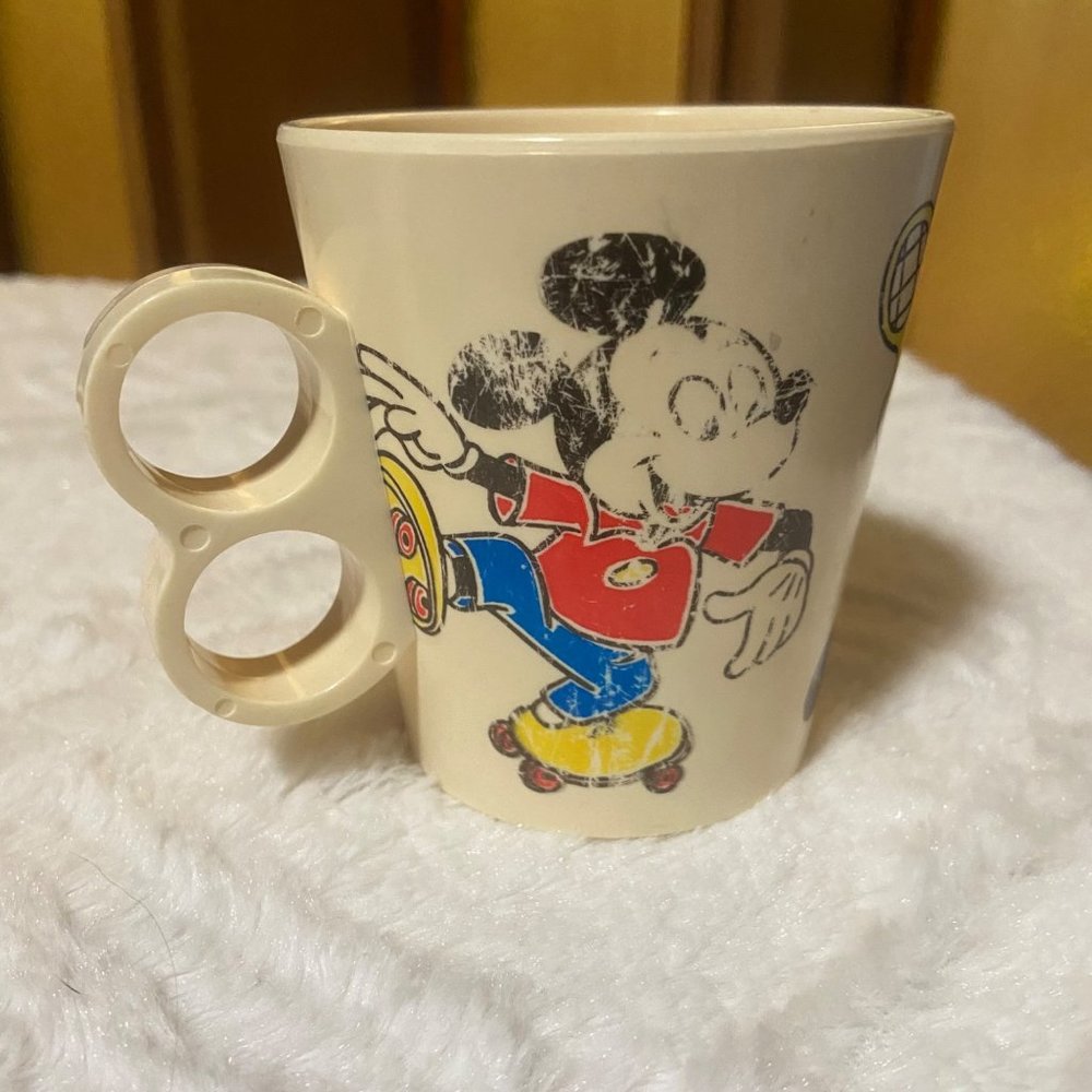 Vintage Disney Deka Skating Mickey Mug with Minnie Donald